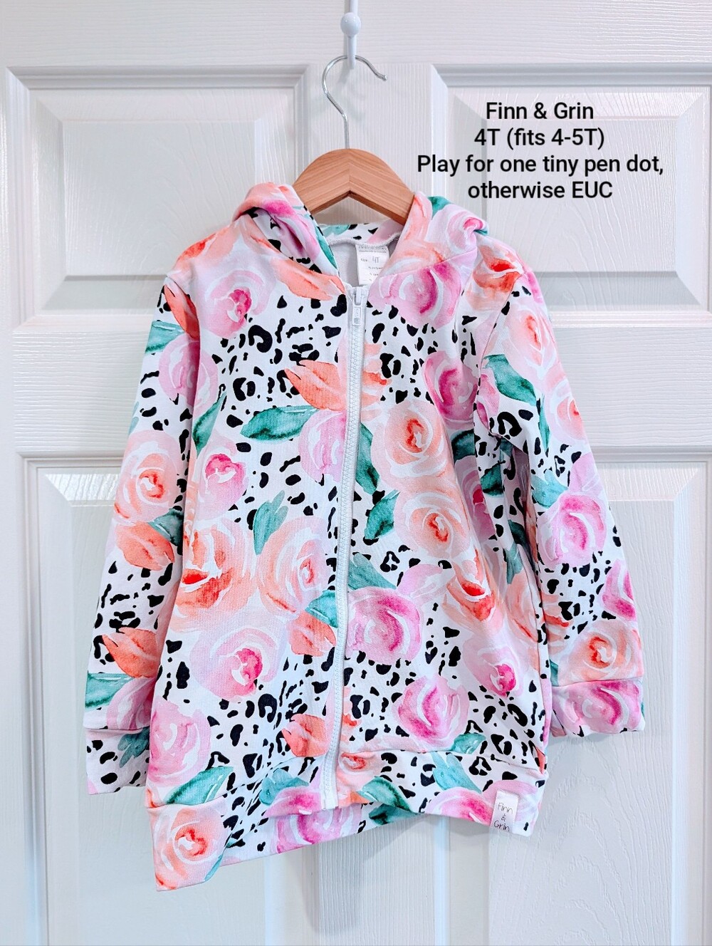 Small Shop Handmade Girls Floral Zip Hoodie Leopard Print 4T 5T